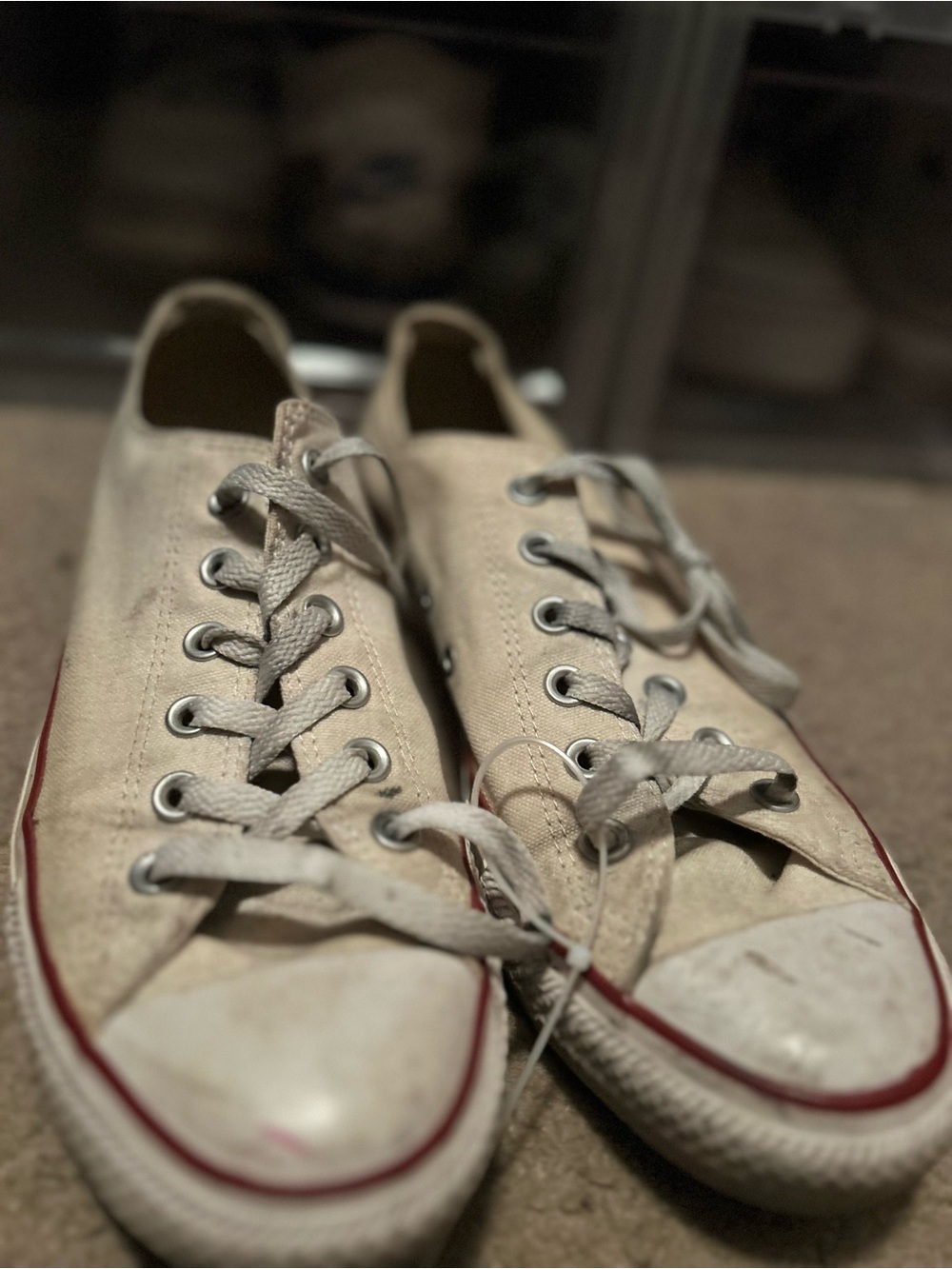 Converse Low-Top Canvas Sneakers in Off-White with Red Stripe - Picture 2 of 6